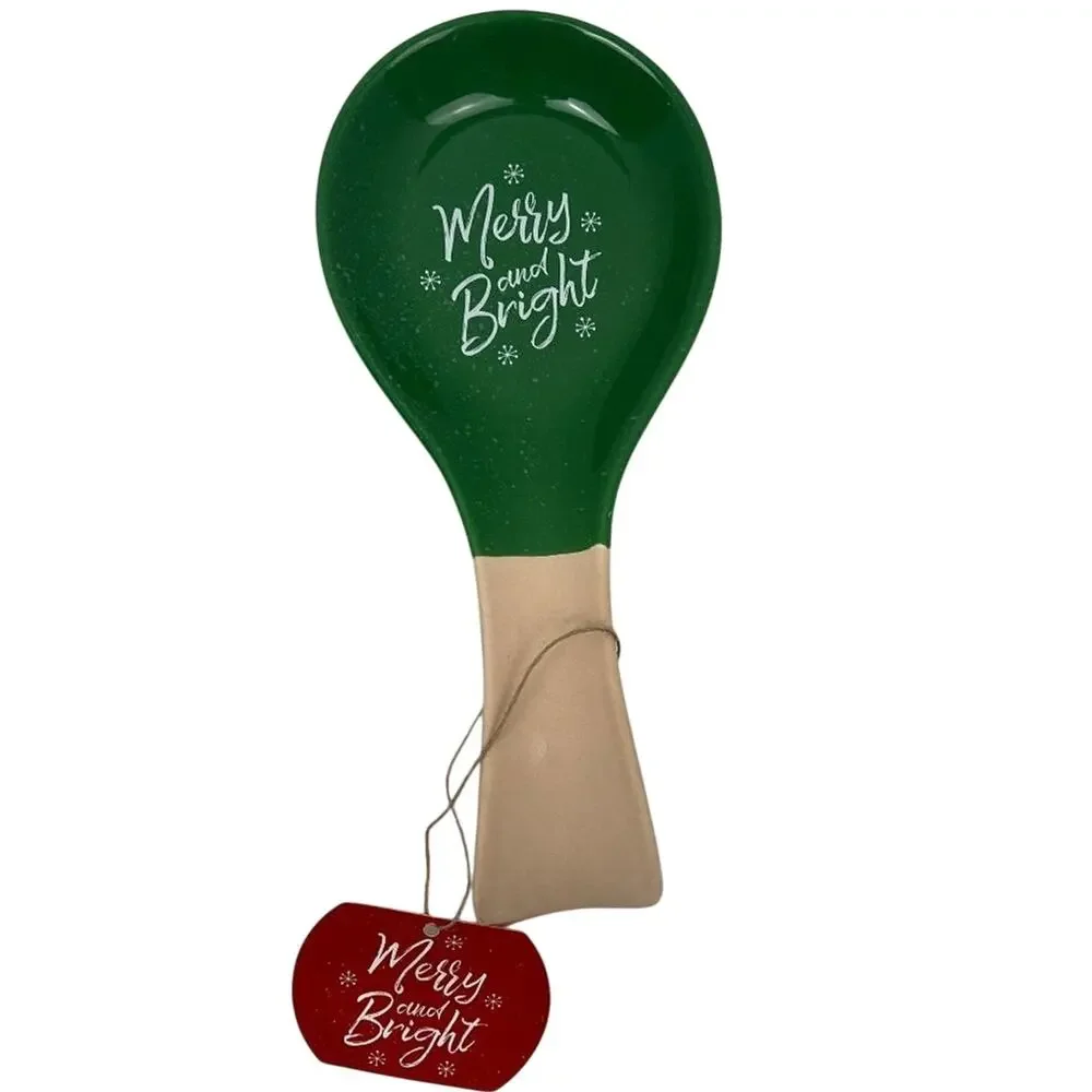 Christmas Themed Green Merry and Bright Spoon Rest - NWT